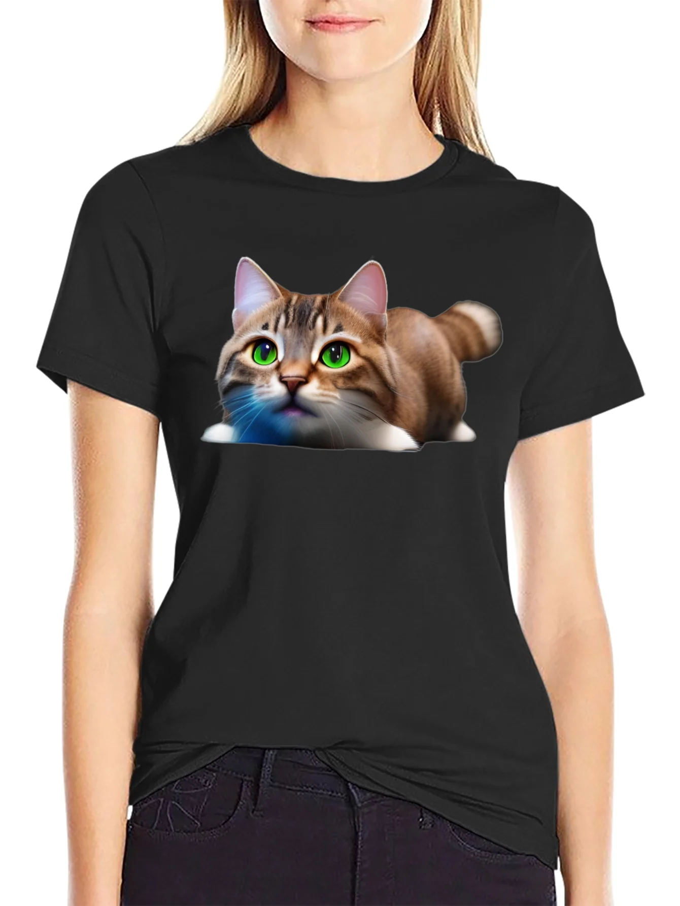 Cute Cat Graphic Tee - Soft Cotton Blend Shirt