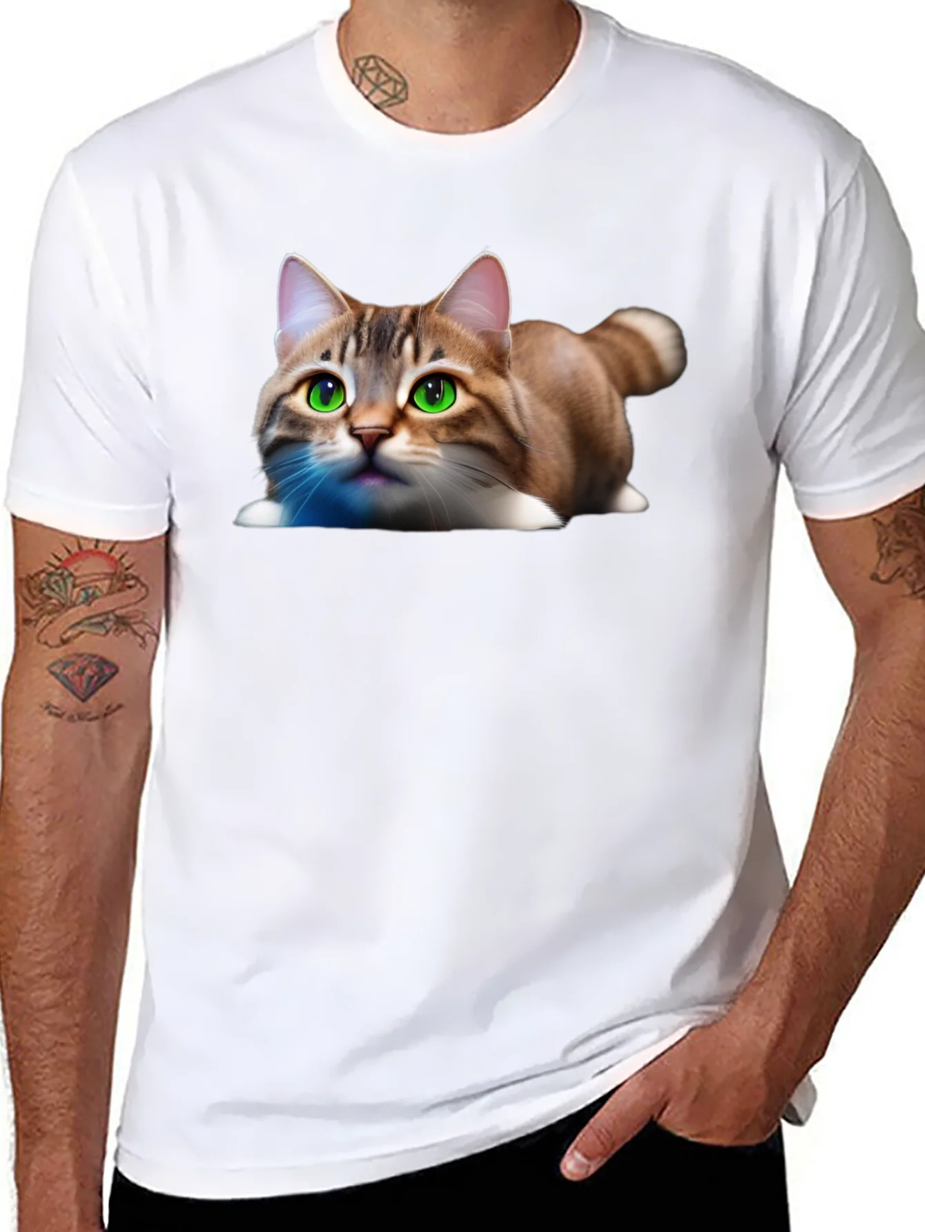 Cute Cat Graphic Tee - Soft Cotton Blend Shirt